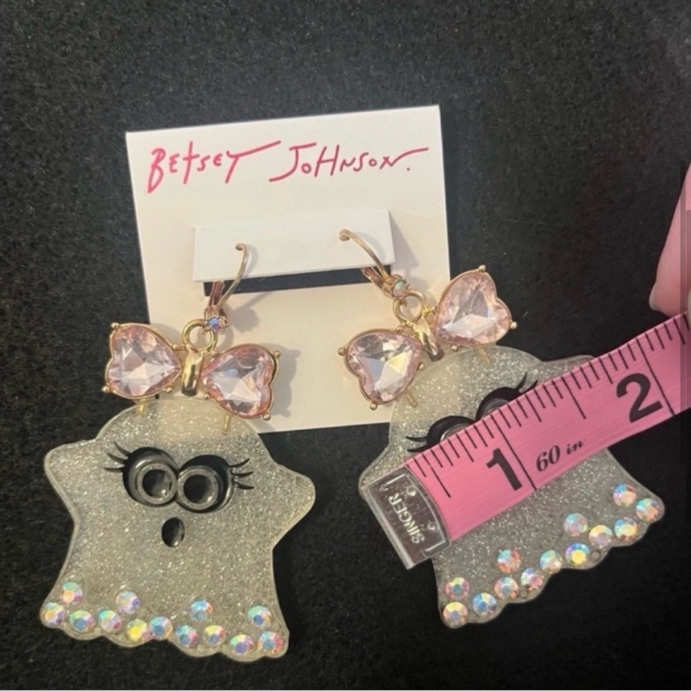 Betsey Johnson Halloween Ghost Girl Creep It Real Drop Earrings Bling - EUC - Picture 4 of 6